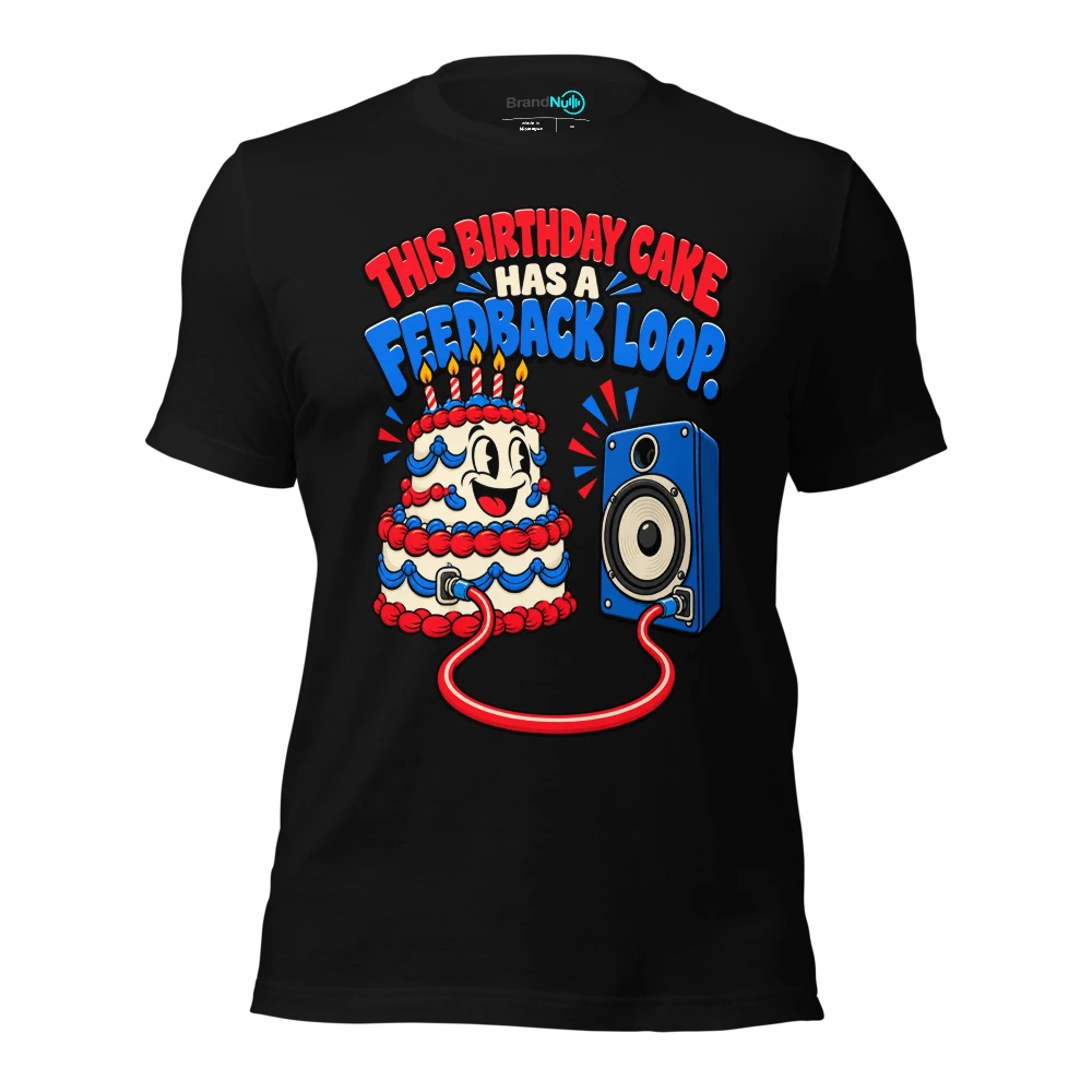 THIS BIRTHDAY CAKE HAS A FEEDBACK LOOP T Shirt Black Front