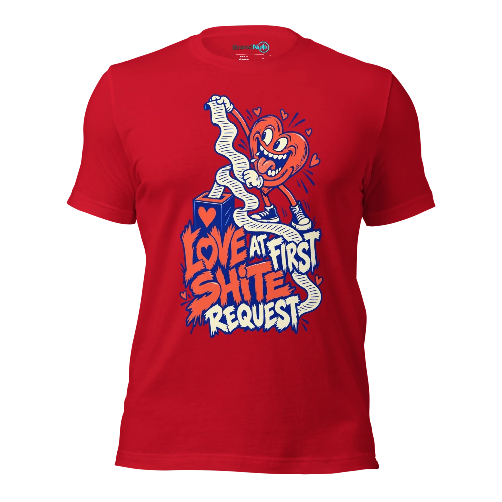 LOVE AT FIRST SHITE REQUEST T Shirt Red Front