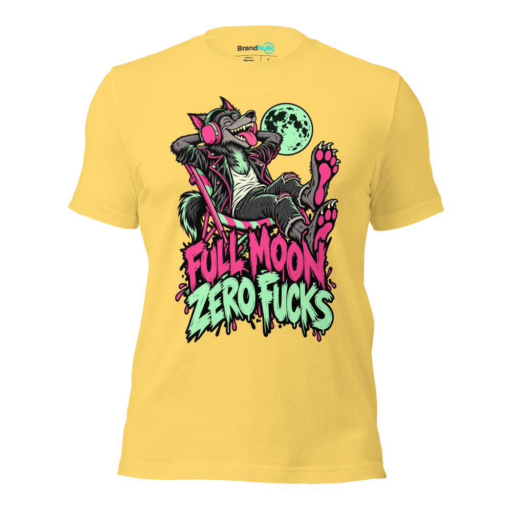 FULL MOON ZERO FUCKS T Shirt Yellow Front