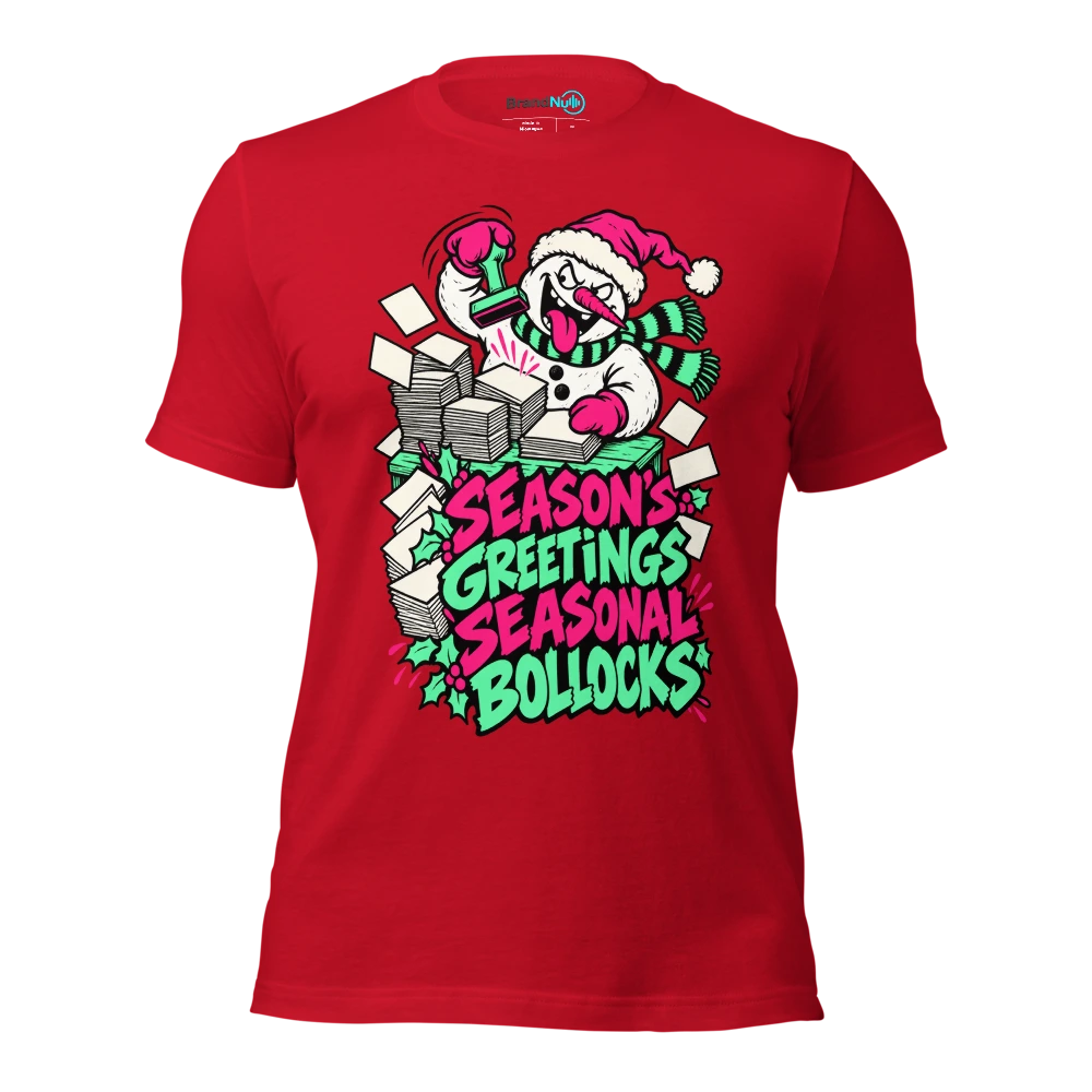 SEASON'S GREETINGS SEASONAL BOLLOCKS T Shirt Red Front