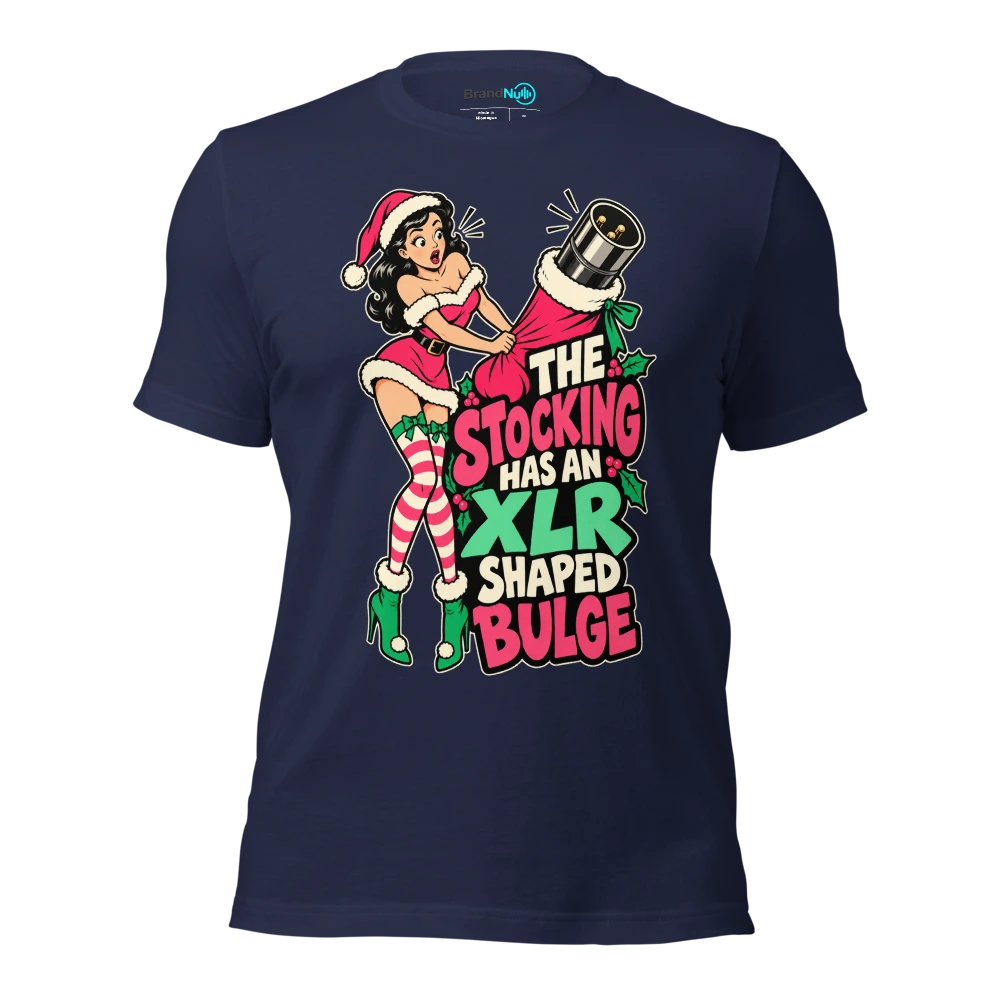 THE STOCKING HAS AN XLR SHAPED BULGE T Shirt Navy Front