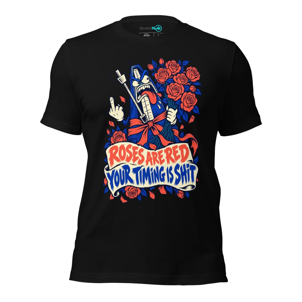 ROSES ARE RED YOUR TIMING IS SHIT T Shirt Black Front