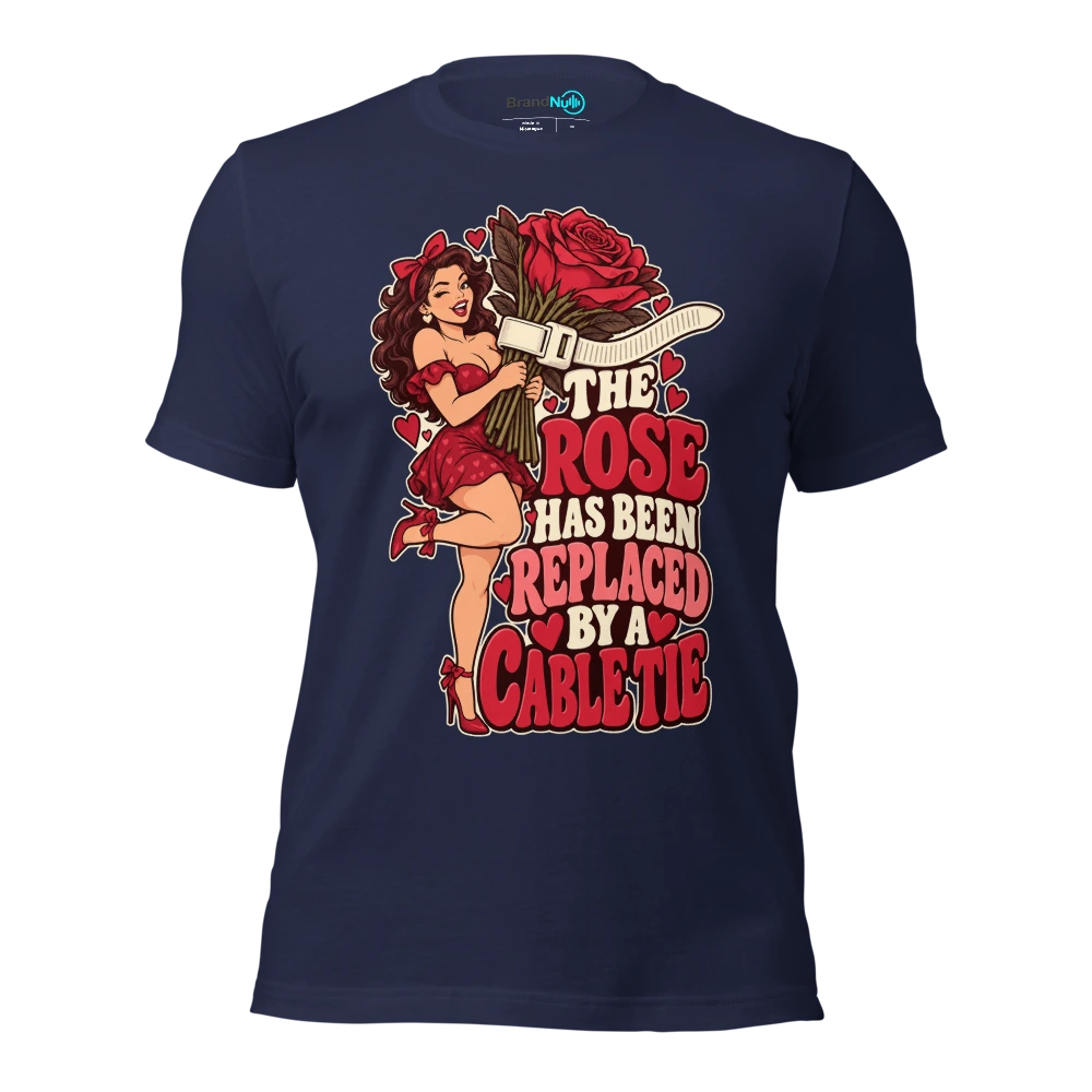 THE ROSE HAS BEEN REPLACED BY A CABLE TIE T Shirt Navy Front