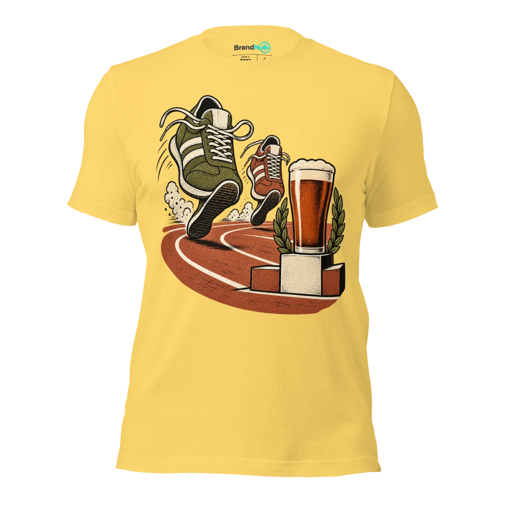 Bought BrandNu trainers. The walk to the pub is now sport T Shirt Yellow Front