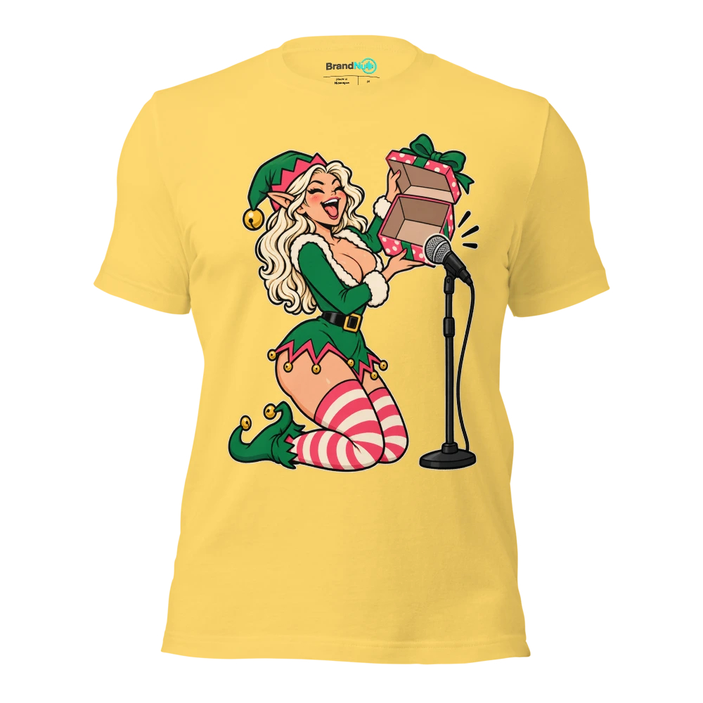 THIS ELF HAS GIVEN ME EXPOSURE FOR CHRISTMAS T Shirt Yellow Front