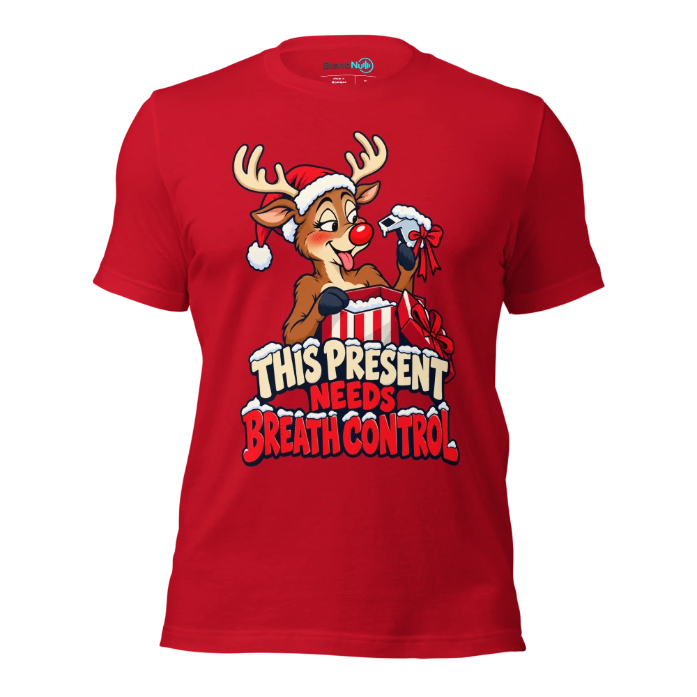 THIS PRESENT NEEDS BREATH CONTROL T Shirt Red Front