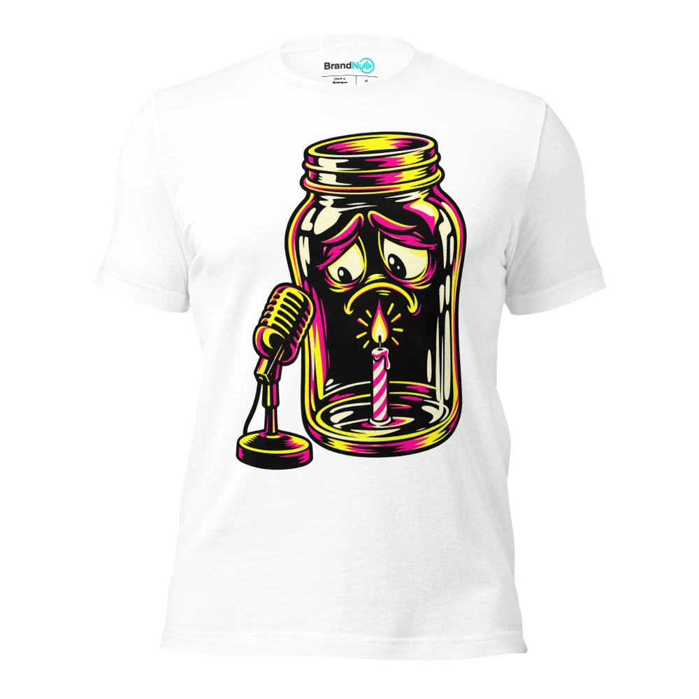 THE BUSKING JAR CONTAINS A BIRTHDAY CANDLE T Shirt White Front