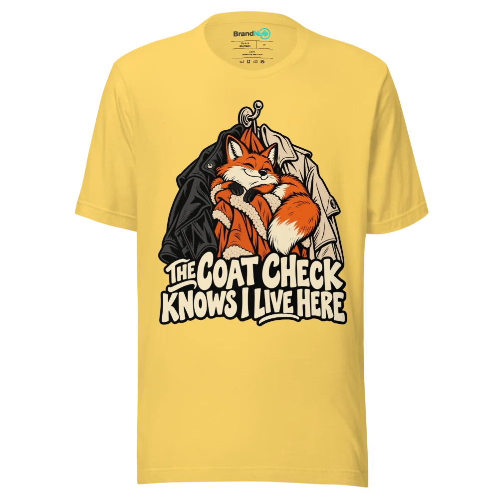 THE COAT CHECK KNOWS I LIVE HERE T Shirt Yellow Front