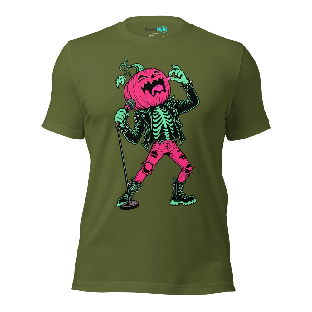 Pumpkin singer eating a very small throat lozenge T Shirt Olive Front