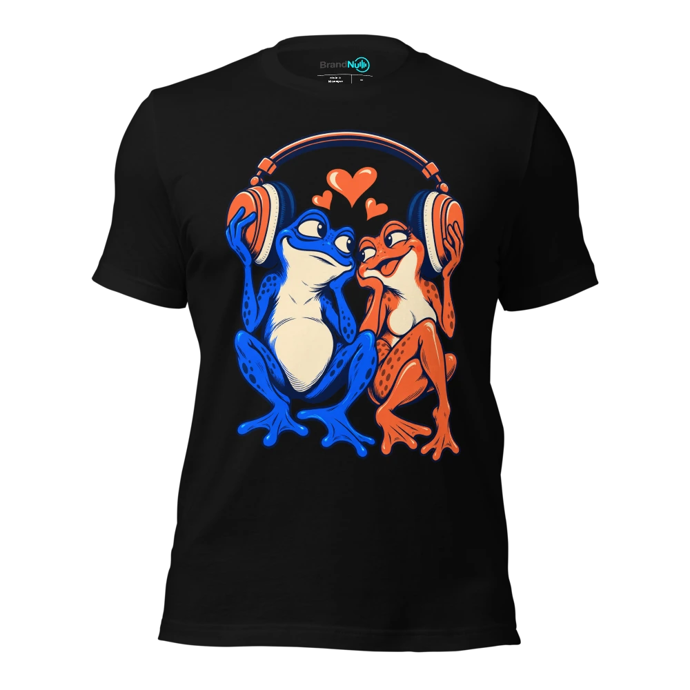 Two frogs sharing a huge pair of headphones at opposite ends T-SHIRT