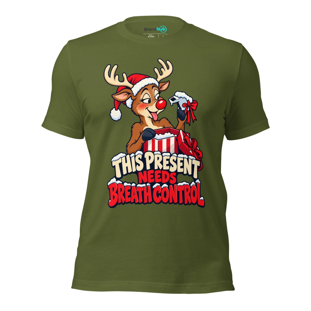 THIS PRESENT NEEDS BREATH CONTROL T Shirt Olive Front