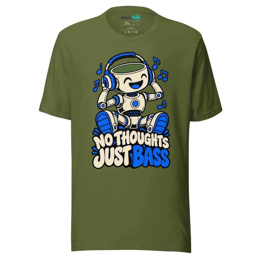 NO THOUGHTS JUST BASS T Shirt Olive Front