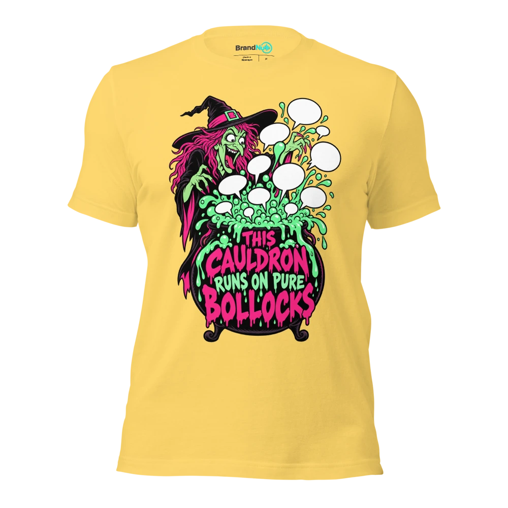 THIS CAULDRON RUNS ON PURE BOLLOCKS T Shirt Yellow Front