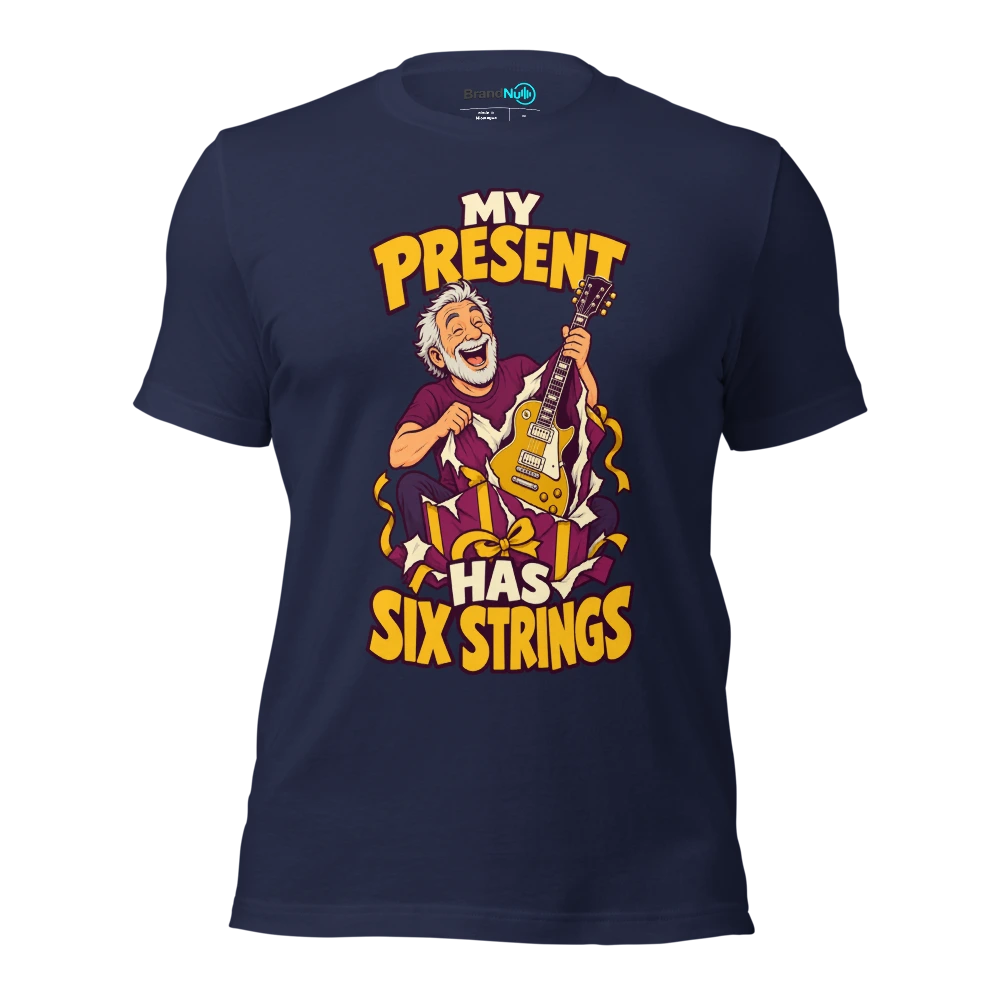 MY PRESENT HAS SIX STRINGS T Shirt Navy Front