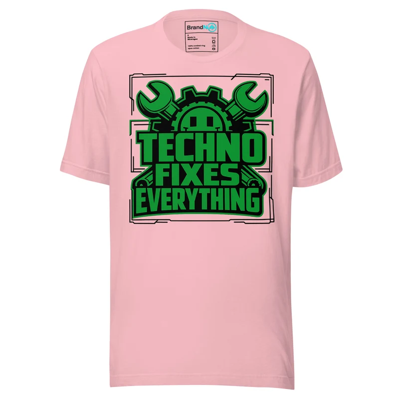 Techno Fixes Everything T Shirt DJ and Rave Culture - Pink