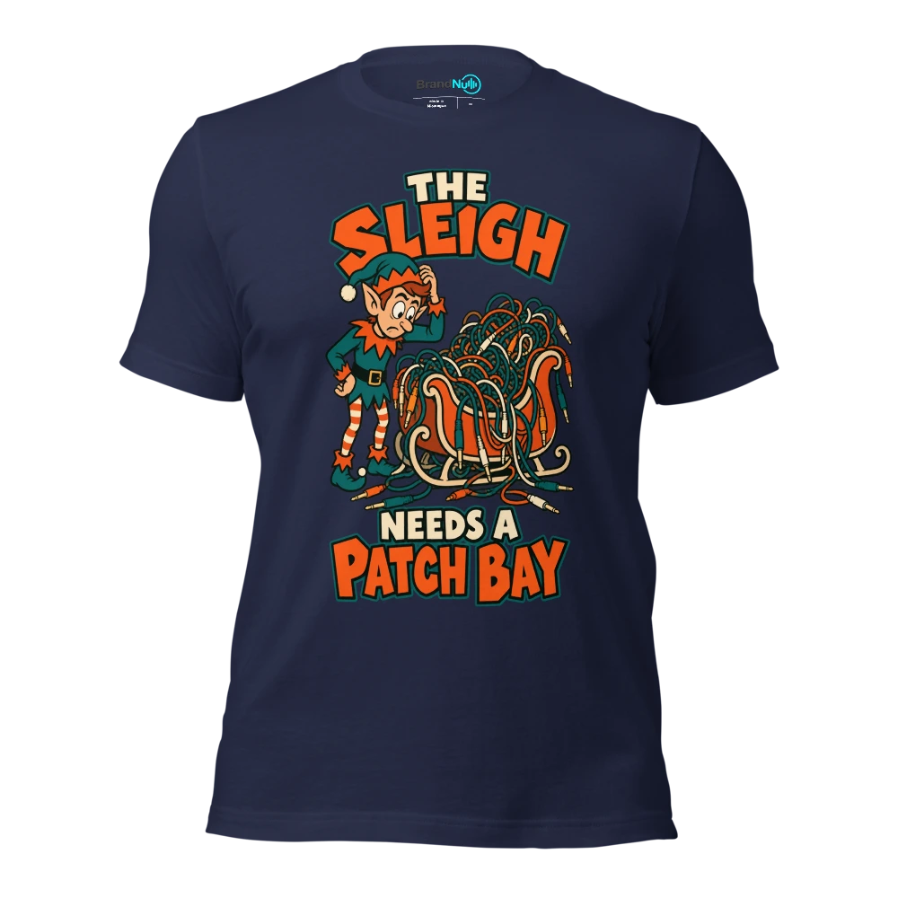 THE SLEIGH NEEDS A PATCH BAY T Shirt Navy Front