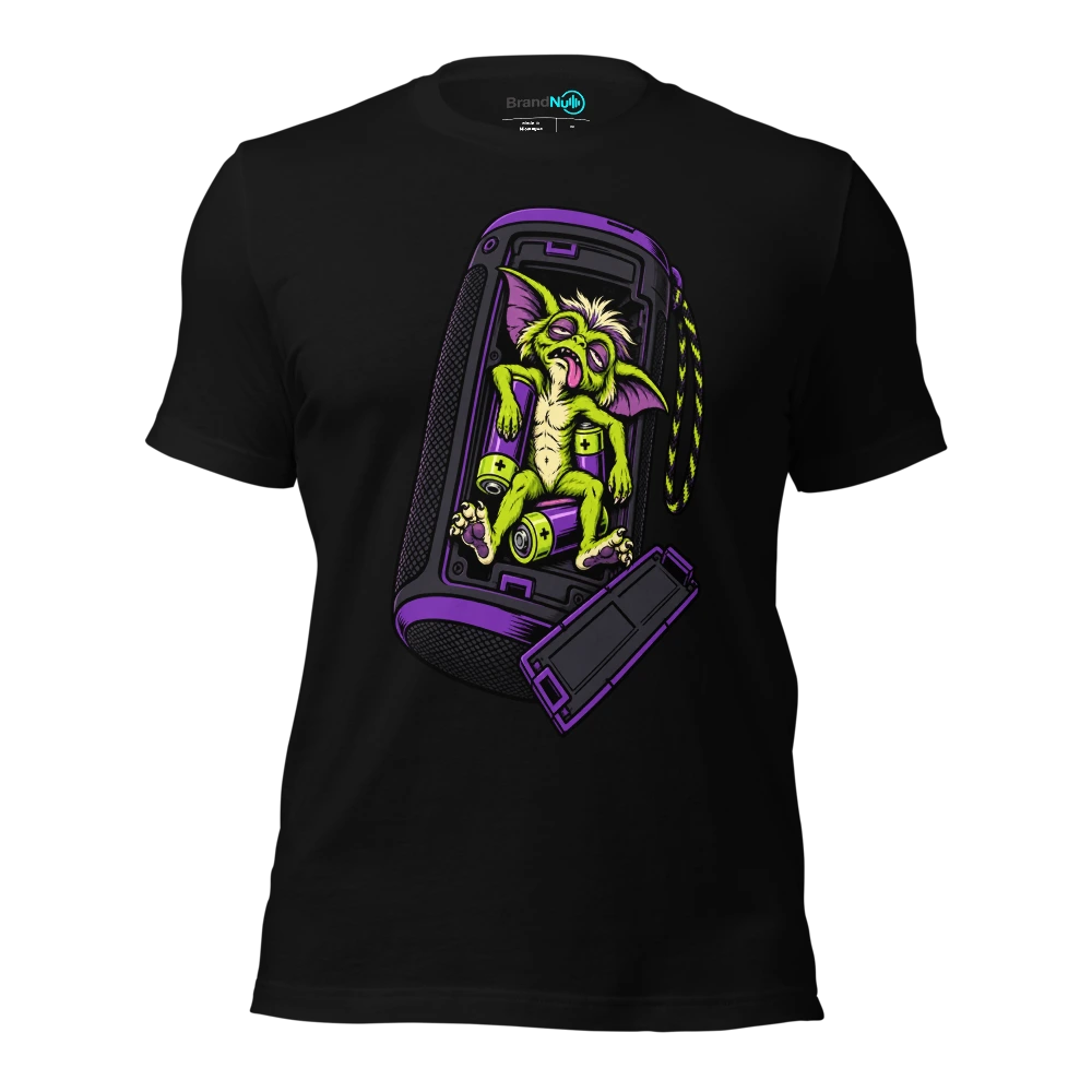 THE PARTY GREMLIN HAS RUN OUT OF BATTERY T Shirt Black Front