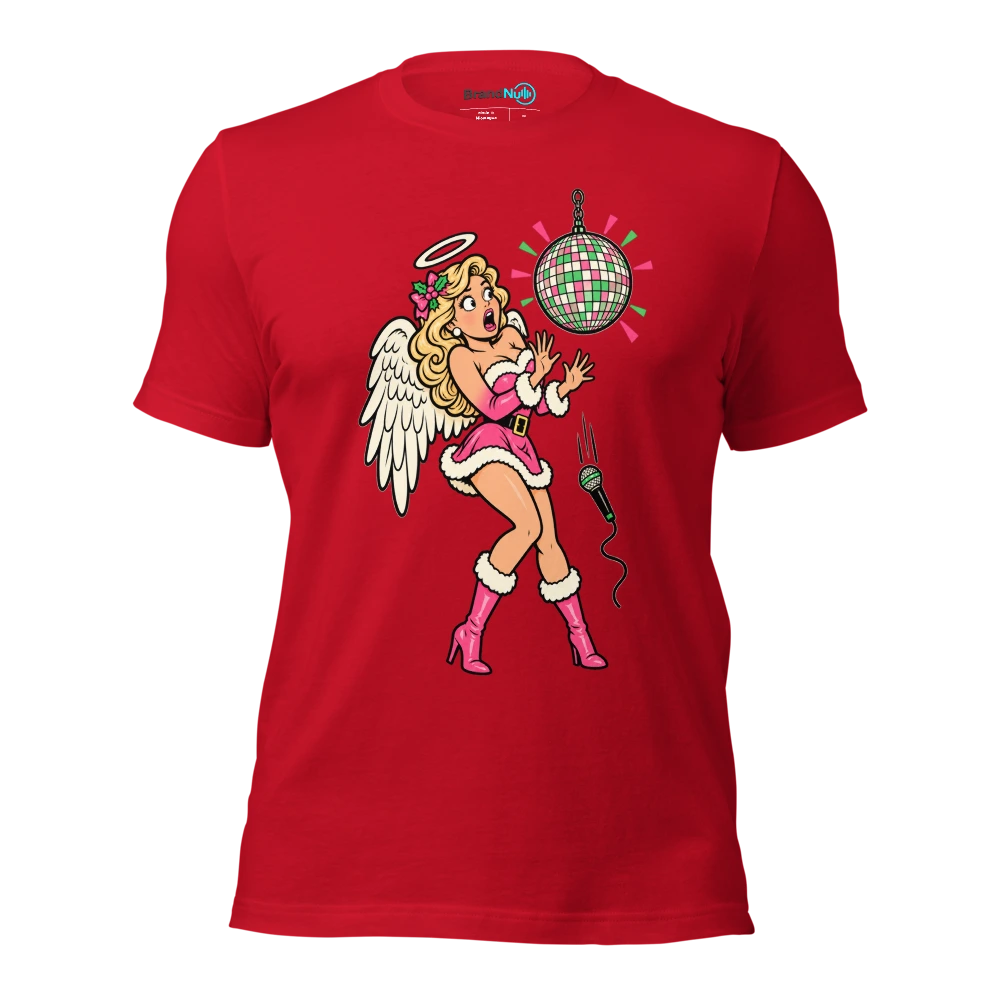 THE DISCO ANGEL HAS MISSED THE CUE T Shirt Red Front