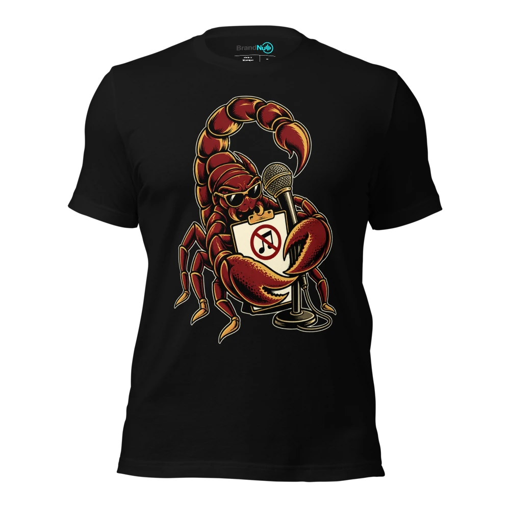 THE SCORPION HAS A STRICT NO REQUESTS RIDER T Shirt Black Front