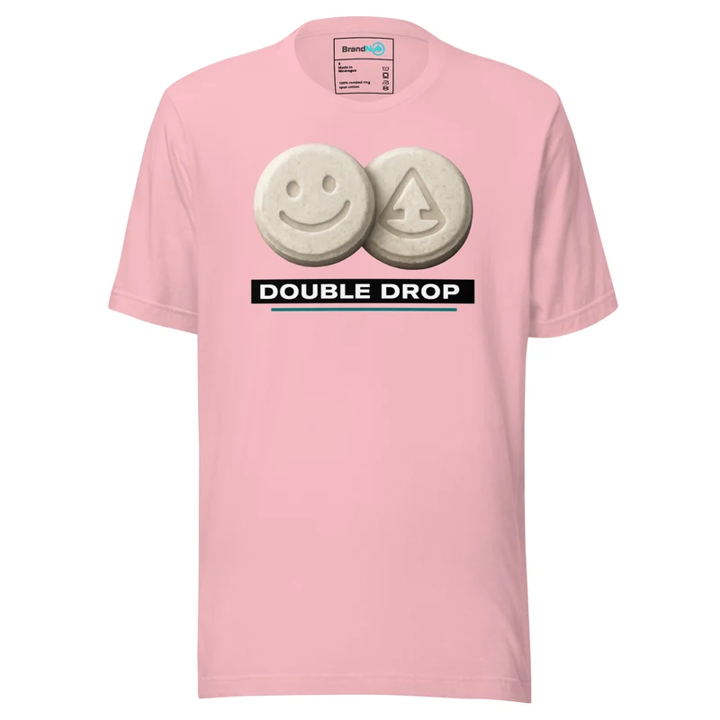 Double Drop T Shirt – Smiley Pill Rave Reference - Pink