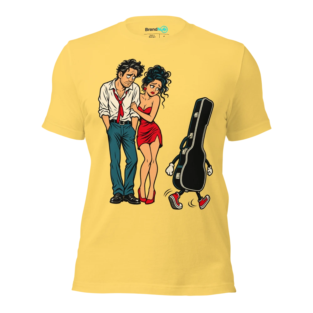 THE DATE STARTED WITH TECHNO ENDED WITH A TAXI FARE T Shirt Yellow Front