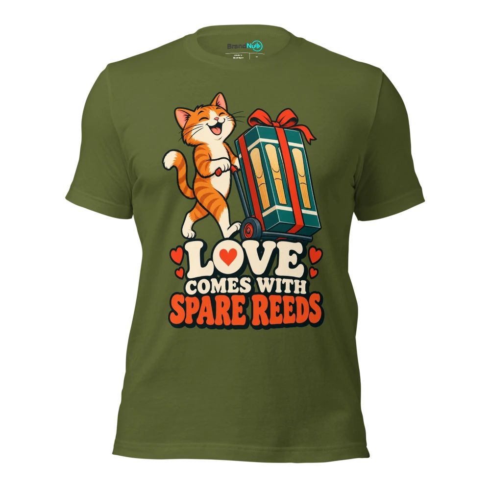 LOVE COMES WITH SPARE REEDS T Shirt Olive Front