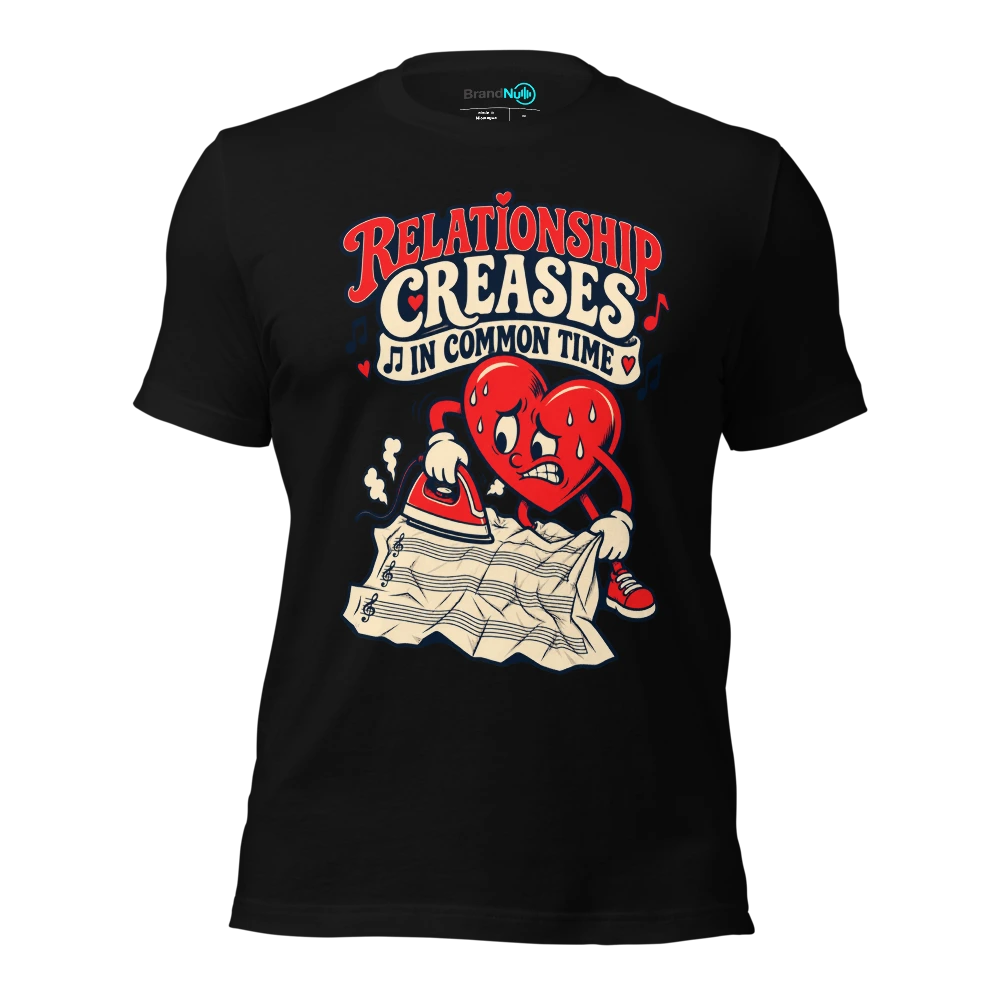 RELATIONSHIP CREASES IN COMMON TIME T Shirt Black Front