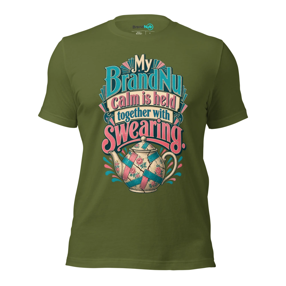 My BrandNu calm is held together with swearing T Shirt Olive Front