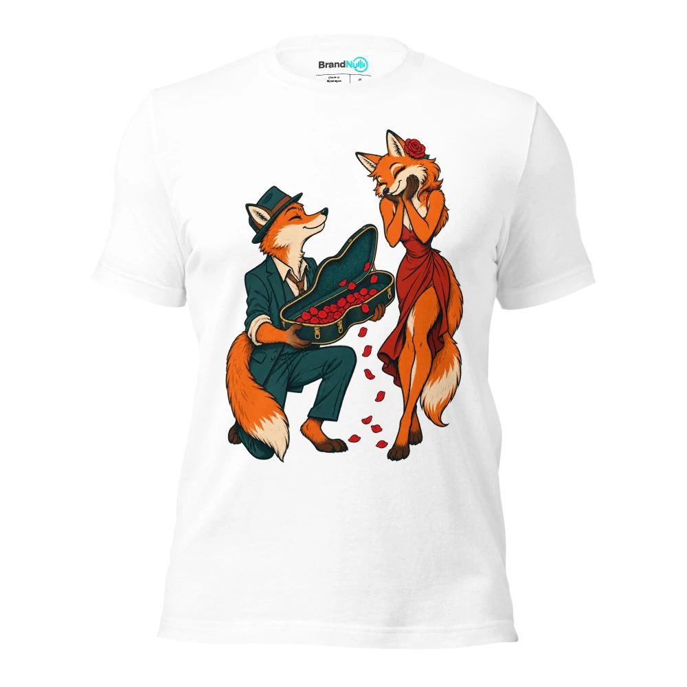 Fox offering an empty instrument case full of rose petals T Shirt White Front