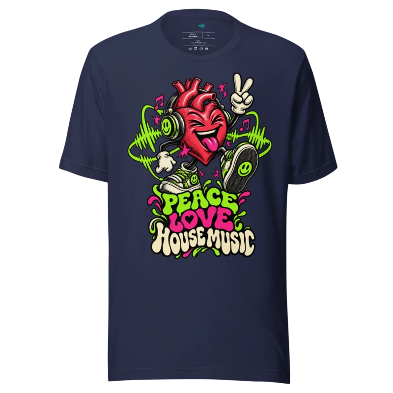 Peace Love House Music T Shirt – Classic Rave Statement - Navy