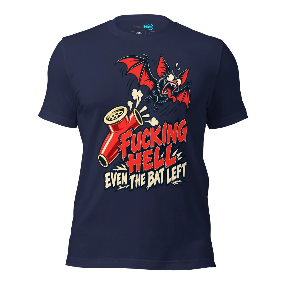 FUCKING HELL EVEN THE BAT LEFT T Shirt Navy Front