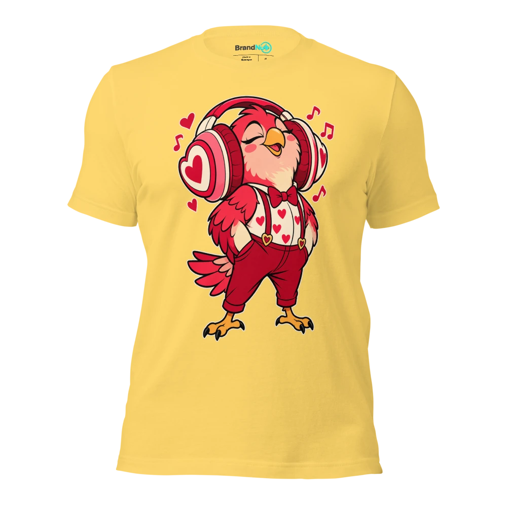 THE LOVEBIRD HAS KEPT BOTH EARPHONES T Shirt Yellow Front