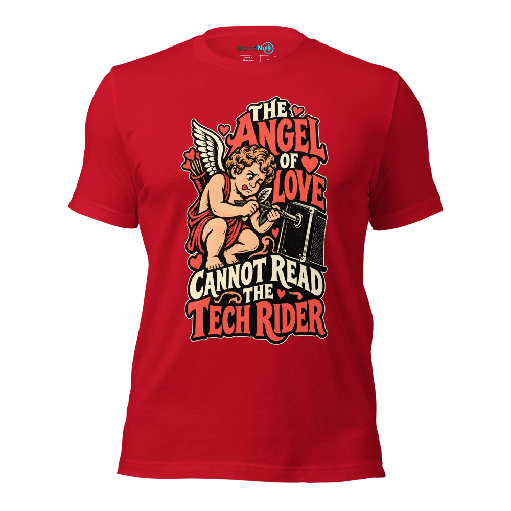 THE ANGEL OF LOVE CANNOT READ THE TECH RIDER T Shirt Red Front