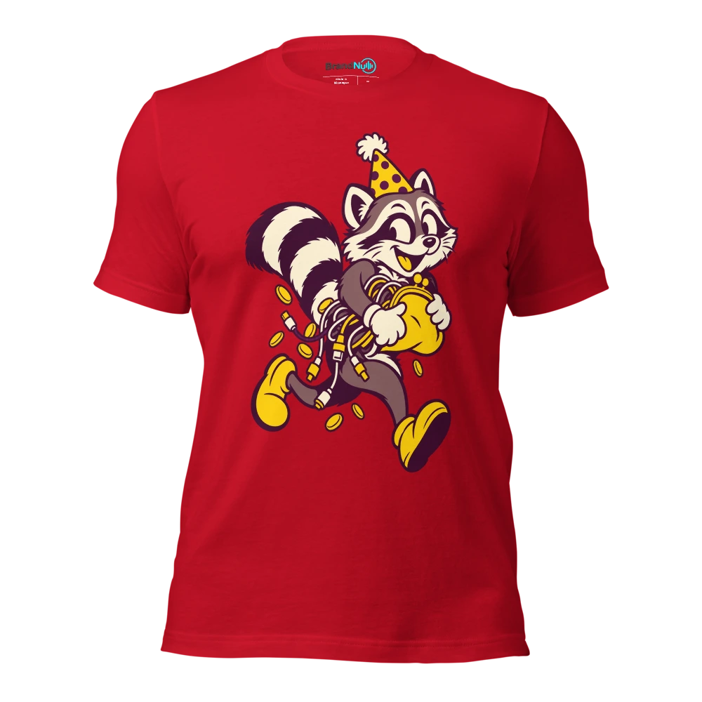 THE PARTY RACCOON HAS STOLEN MY UPGRADE BUDGET T Shirt Red Front