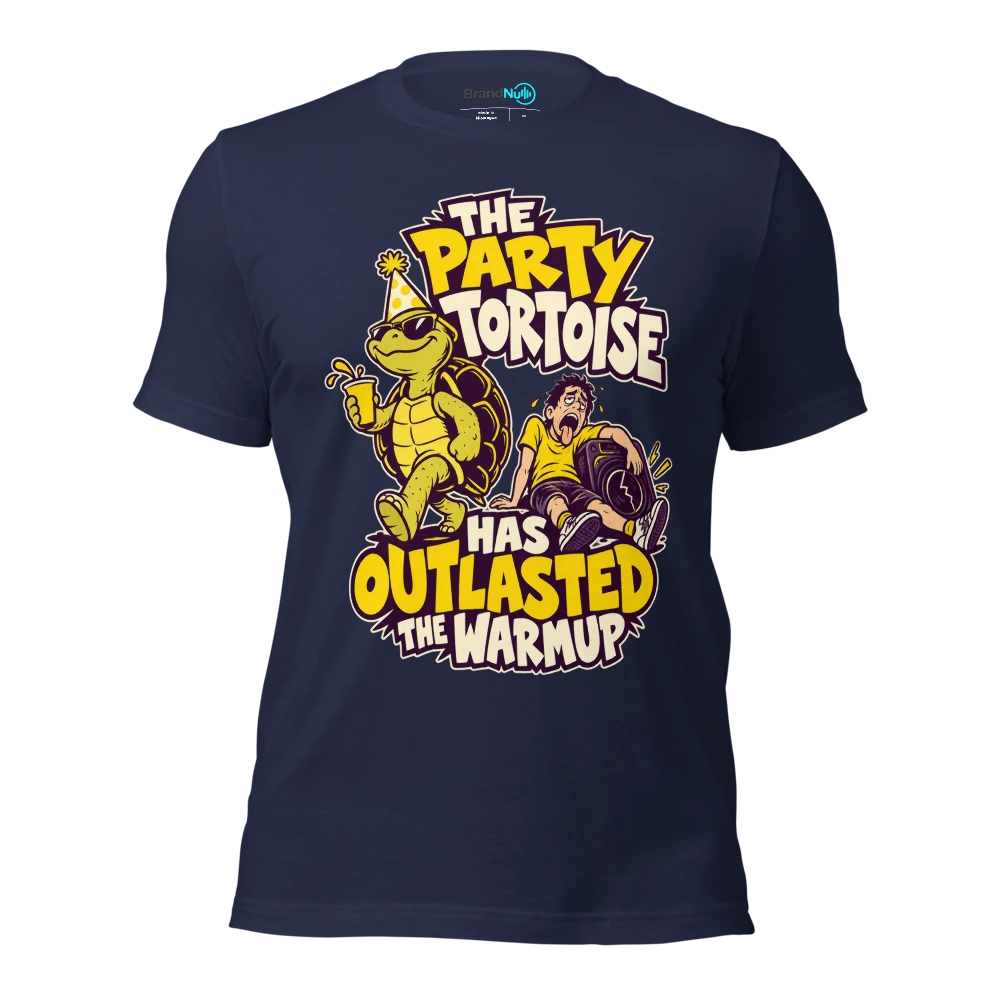 THE PARTY TORTOISE HAS OUTLASTED THE WARMUP T Shirt Navy Front