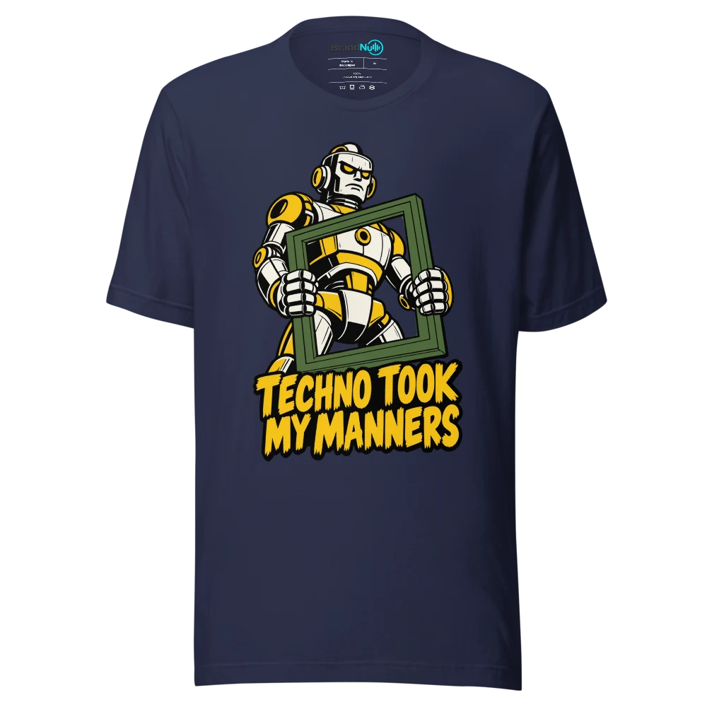 TECHNO TOOK MY MANNERS T Shirt Navy Front