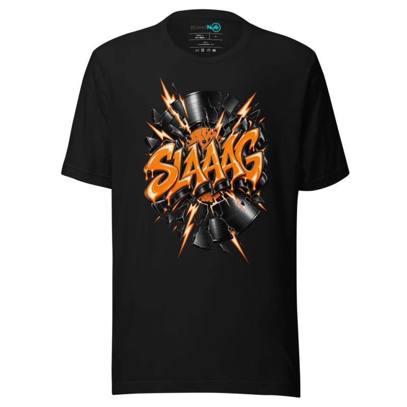 SLAAAG Front Print T Shirt Shattered Vinyl Edition - Black