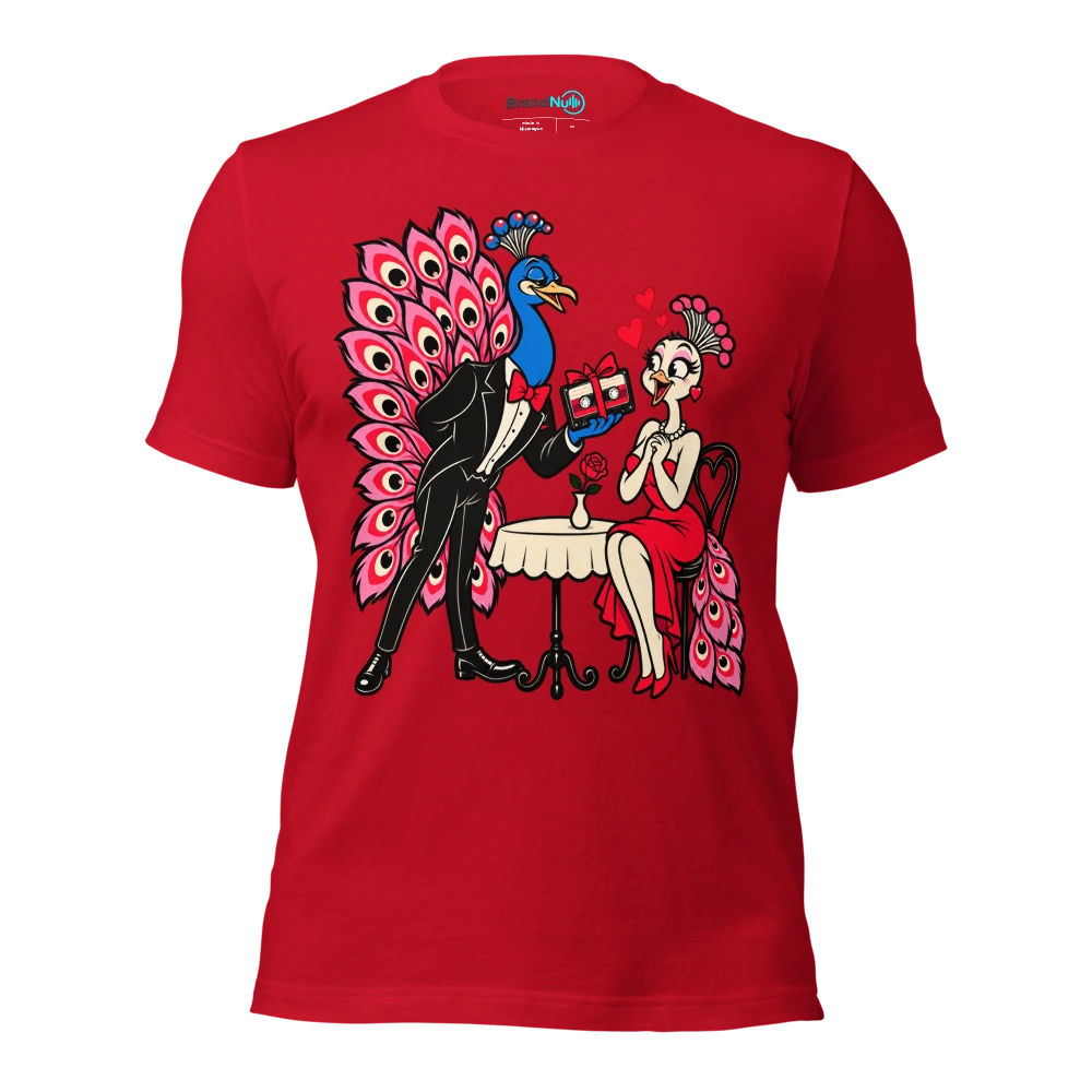 THE PEACOCK BROUGHT A DEMO TO THE DATE T Shirt Red Front