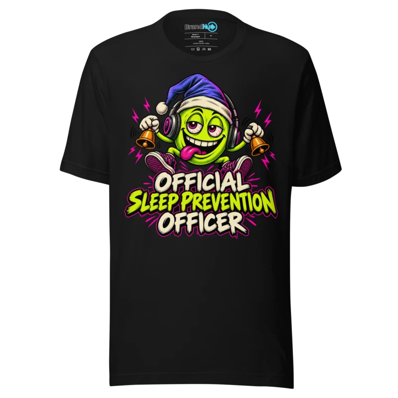 Official Sleep Prevention Officer – Green Dripping Rave Smiley T-Shirt