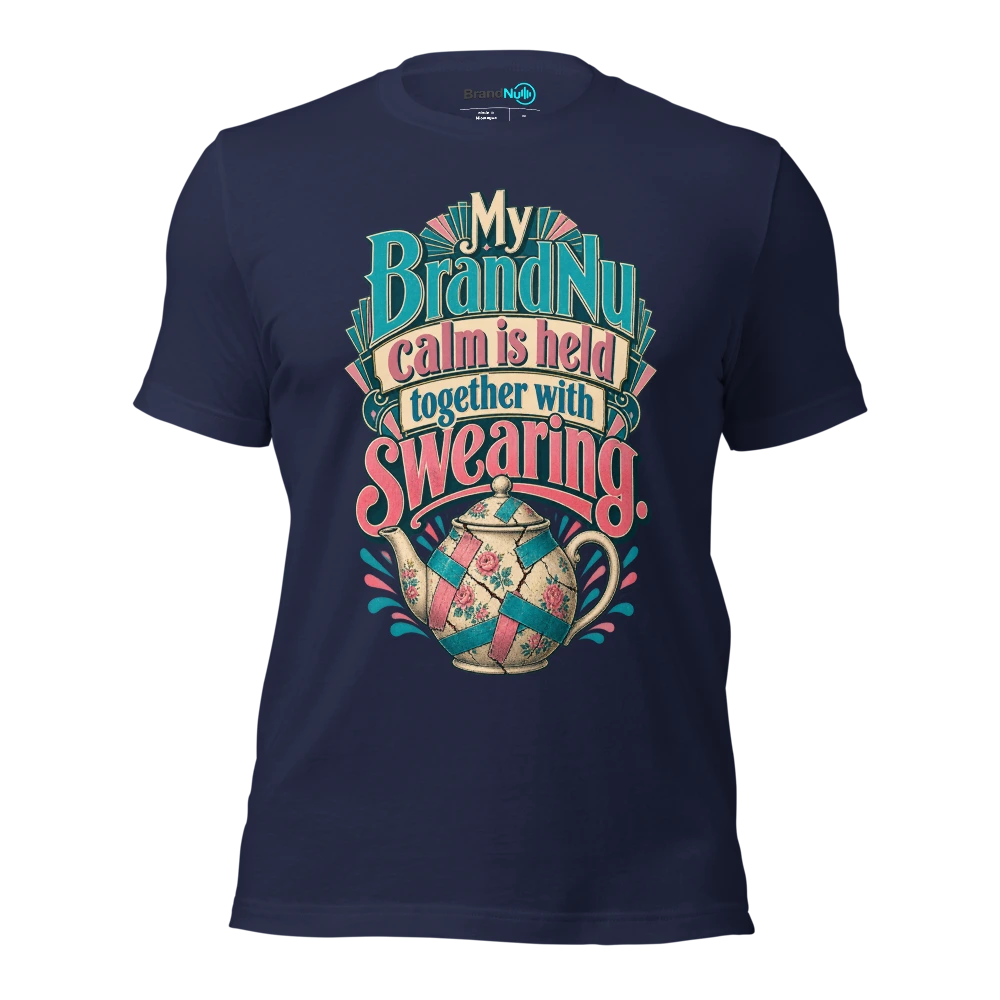 My BrandNu calm is held together with swearing T Shirt Navy Front