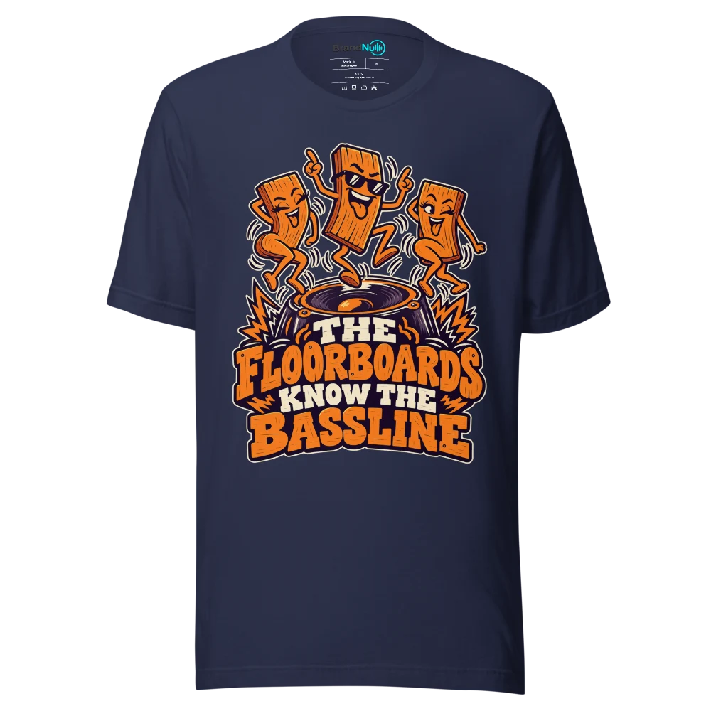 THE FLOORBOARDS KNOW THE BASSLINE T Shirt Navy Front