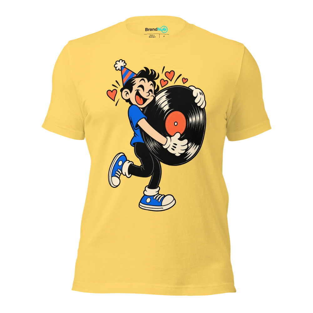 I REMEMBER WHEN THE RECORD NEEDED TWO HANDS T Shirt Yellow Front