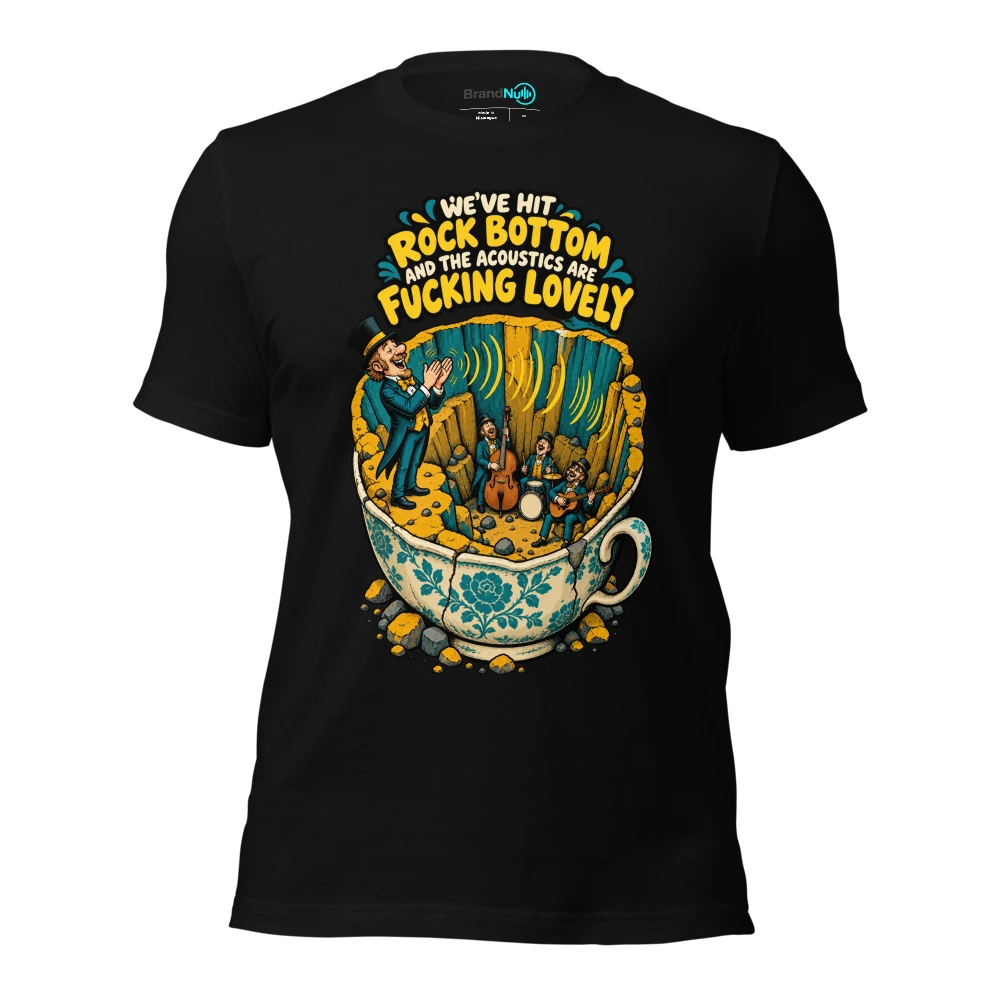 WE'VE HIT ROCK BOTTOM AND THE ACOUSTICS ARE FUCKING LOVELY T Shirt Black Front