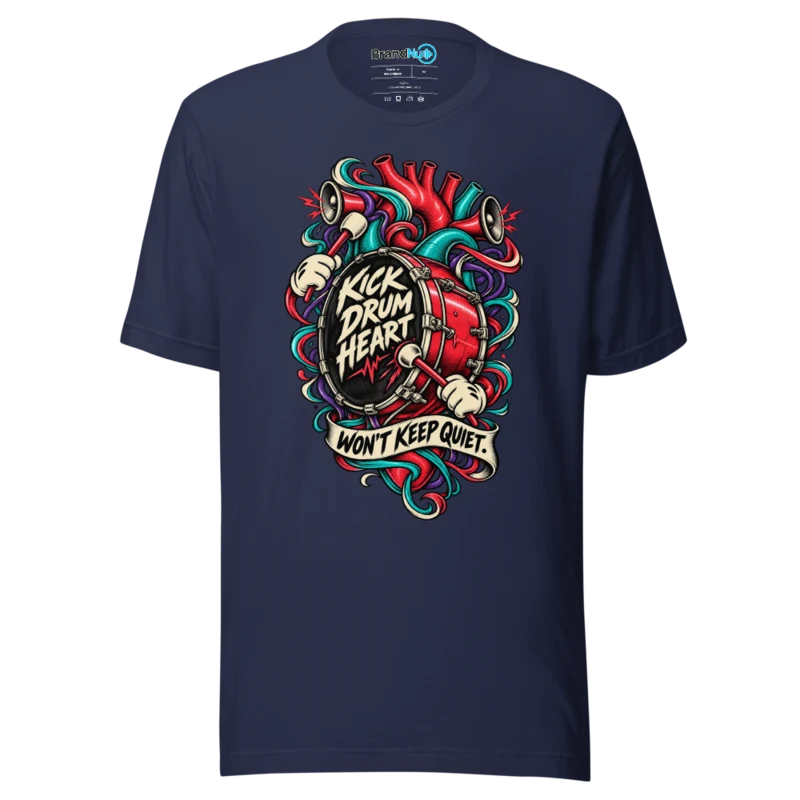BrandNu Kick Drum Heart Won'T Keep Quiet T-Shirt - Navy - Front