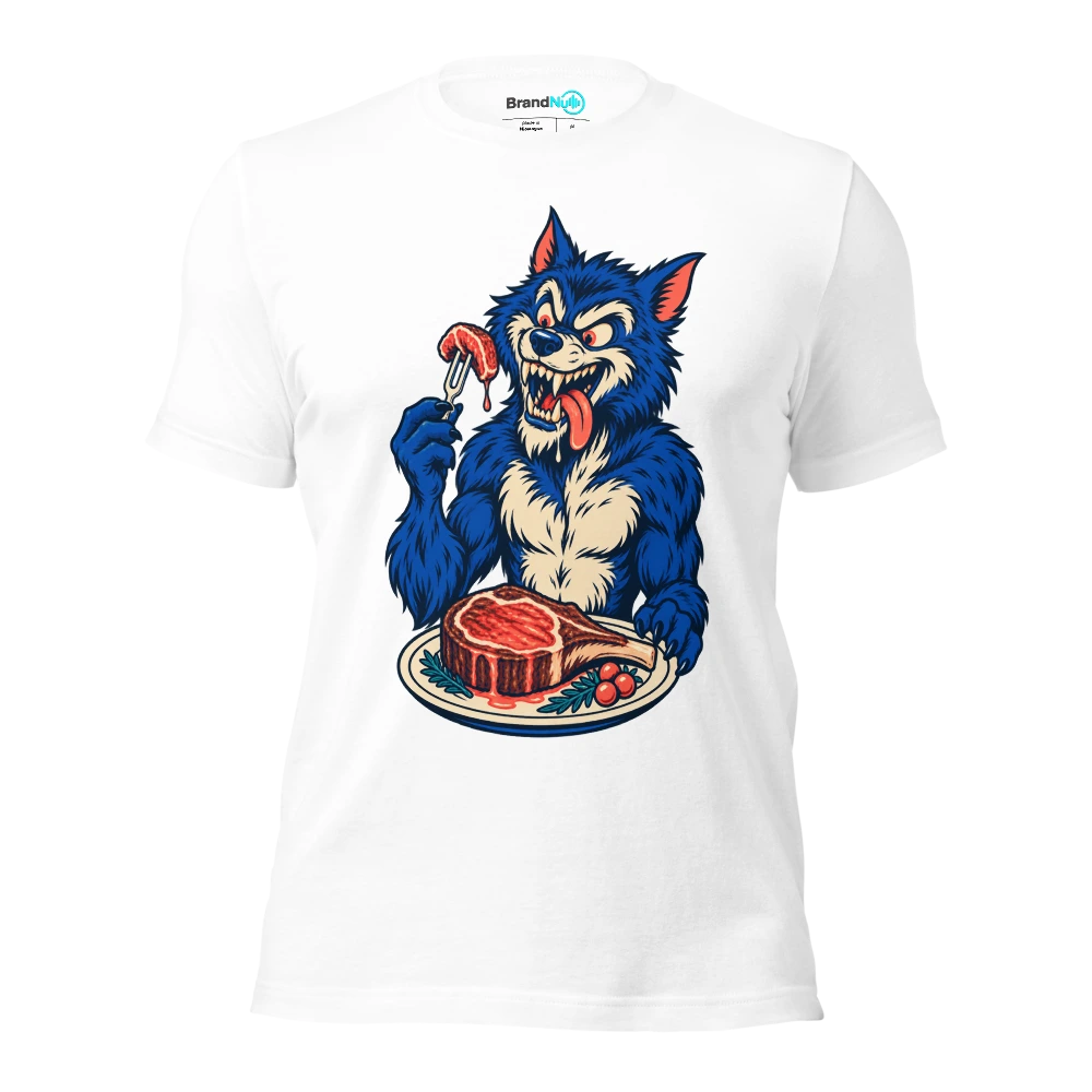 A werewolf using a tuning fork as a tiny dinner fork T Shirt White Front