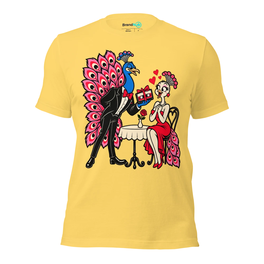 THE PEACOCK BROUGHT A DEMO TO THE DATE T Shirt Yellow Front