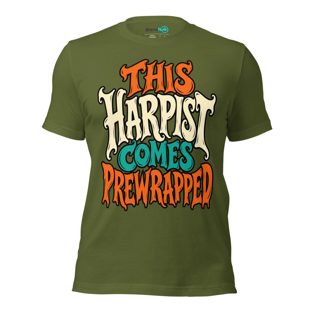 THIS HARPIST COMES PREWRAPPED T Shirt Olive Front