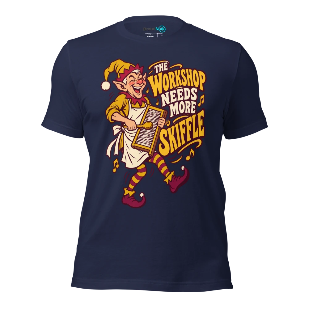 THE WORKSHOP NEEDS MORE SKIFFLE T Shirt Navy Front