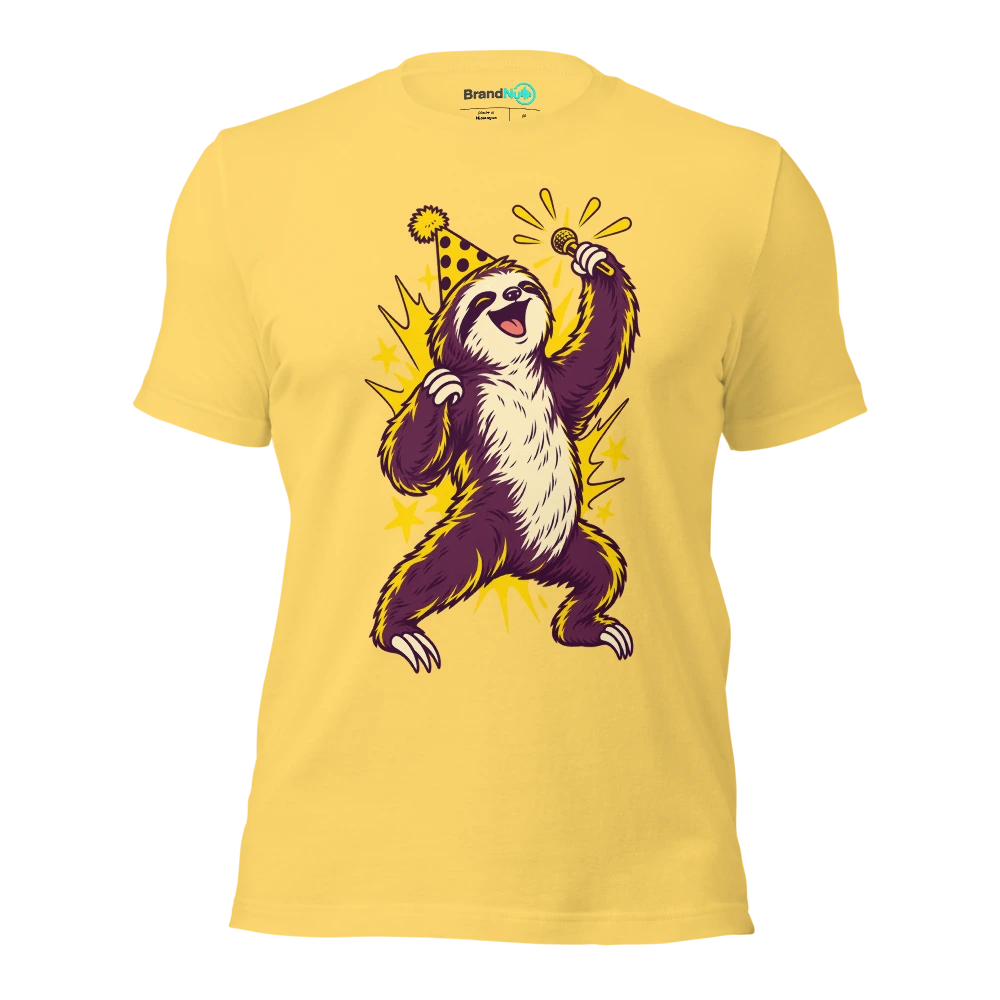 THE PARTY SLOTH HAS BEATEN ME TO LAST ORDERS T Shirt Yellow Front