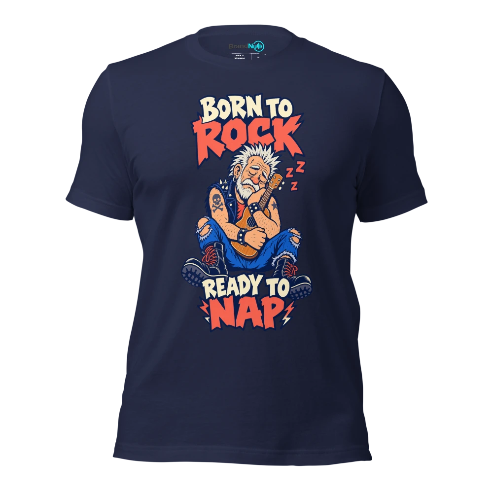 BORN TO ROCK READY TO NAP T Shirt Navy Front